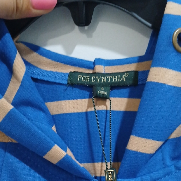 For Cynthia Women's Flare Tail Full Zip Striped Hooded Jacket Sz L NEW WITH TAGS - Picture 3 of 14